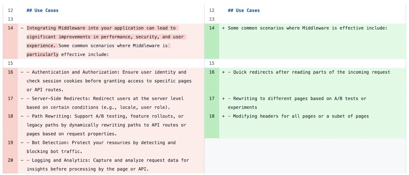 La documentation ne mentionne plus l'autentification et l'authorisation dans les scenarios usuels d'utilisation des middleswares.